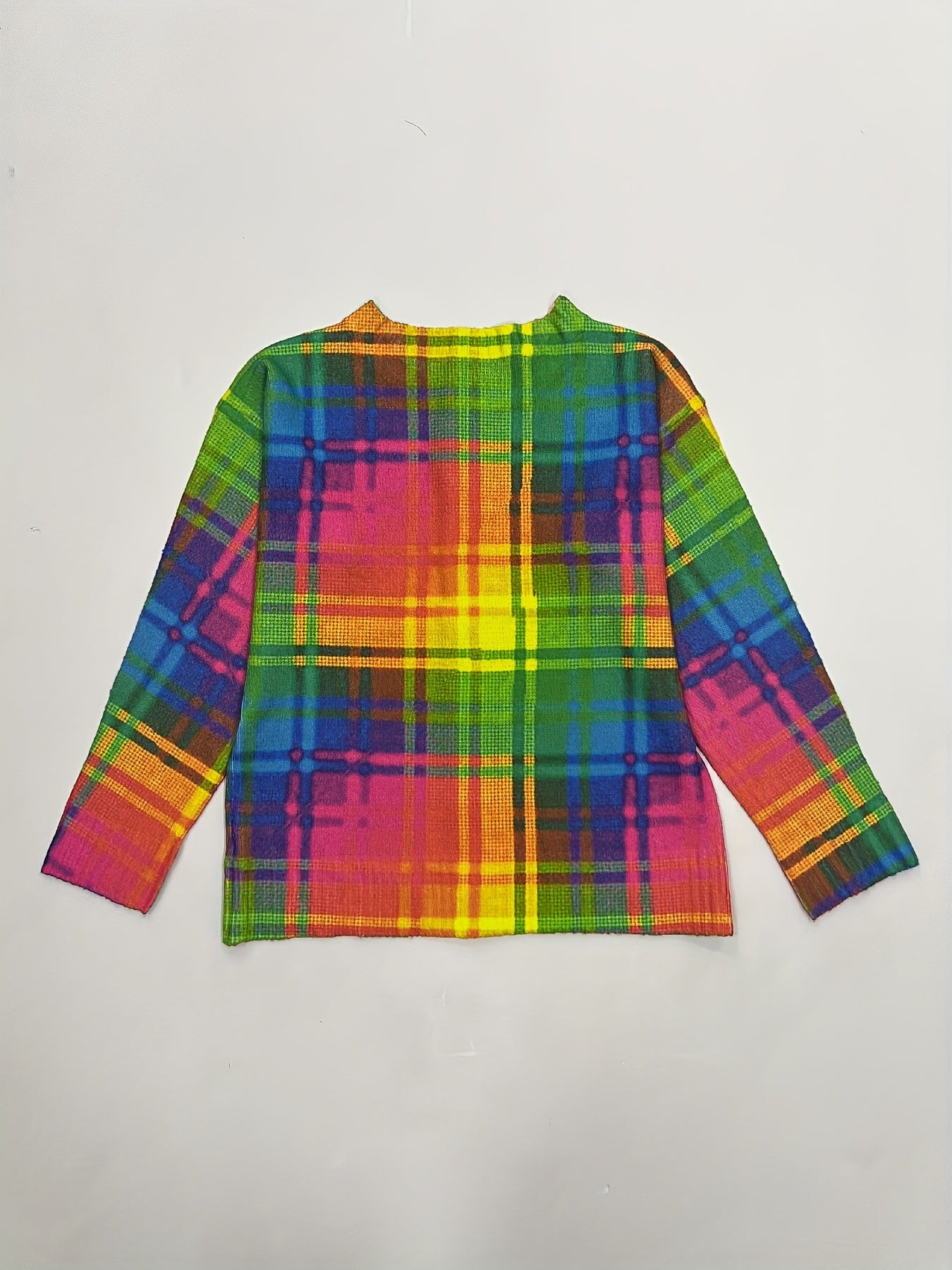 Women's 3D Print Colorful Plaid Cardigan - Long Sleeve Open Front Button-Up with Pockets, Soft All-Season Sweater for Casual & Formal Outfits, Office Wear, Elegant Outerwear, Durable Knitwear