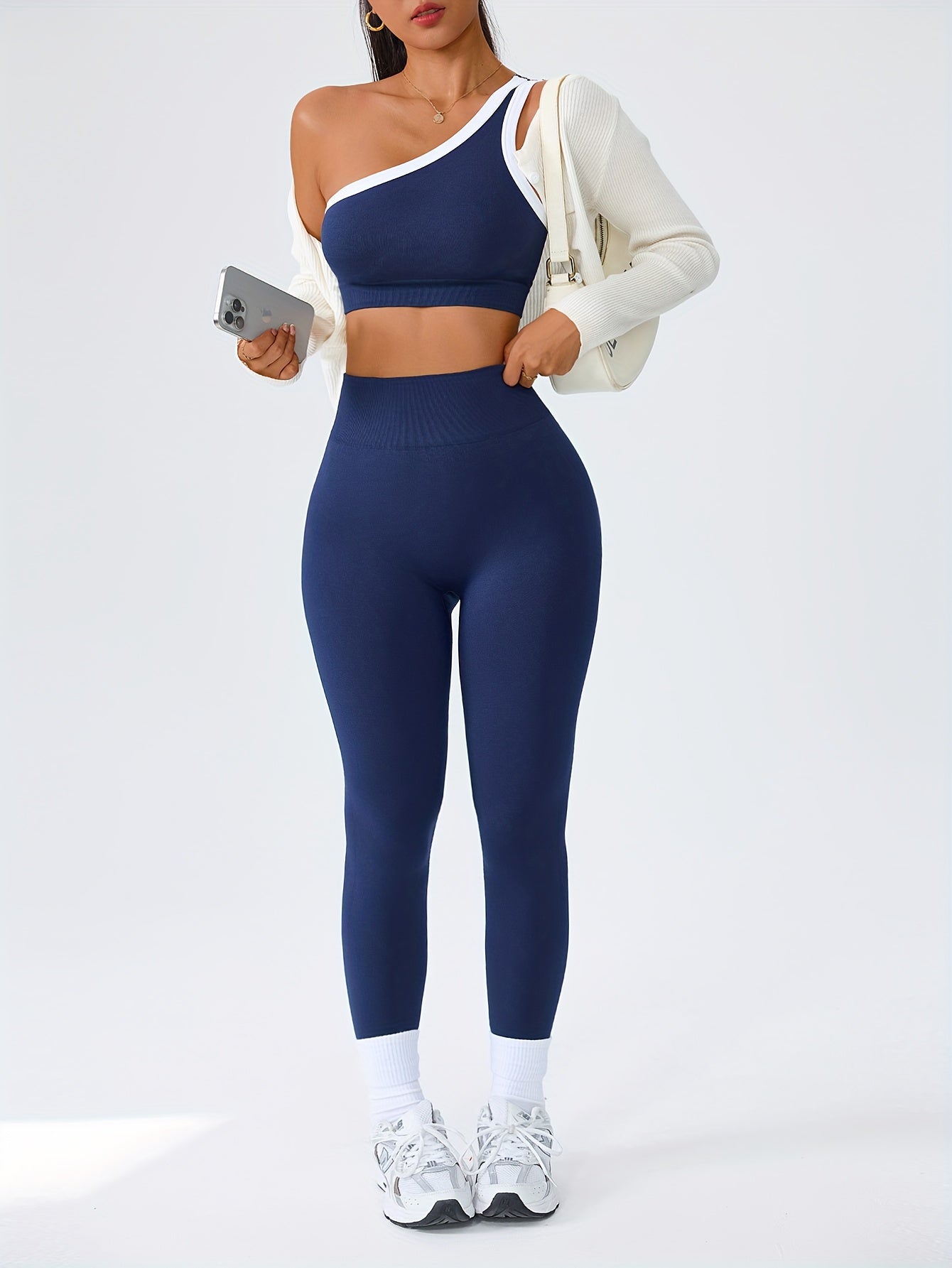 Women's Navy Blue Color High-Waist Leggings - product view 16