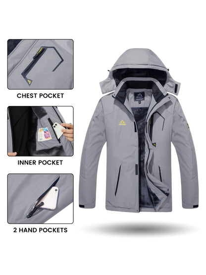 Men'S Winter Ski Jackets Warm Fleece Lined Coats Waterproof Windproof Hooded Thermal Outdoor Parka Thick Sport Hiking Jogging Camping Fishing Climbing Traveling Skiing Snowboarding Casual Windbreaker