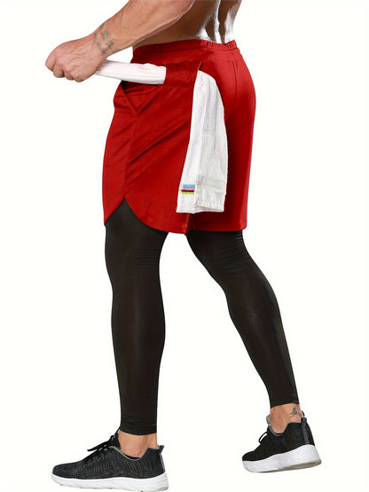 Set of 2 Men'S 2-In-1 Running And Workout Pants Designed for Gym Use, Featuring a Towel Loop