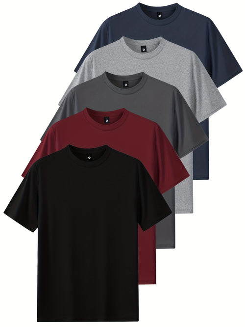 5pcs Men'S Pure Cotton Short Sleeved T-Shirt, Classic Round Neck Black And White T-Shirt Bundling Set, Holiday Gift