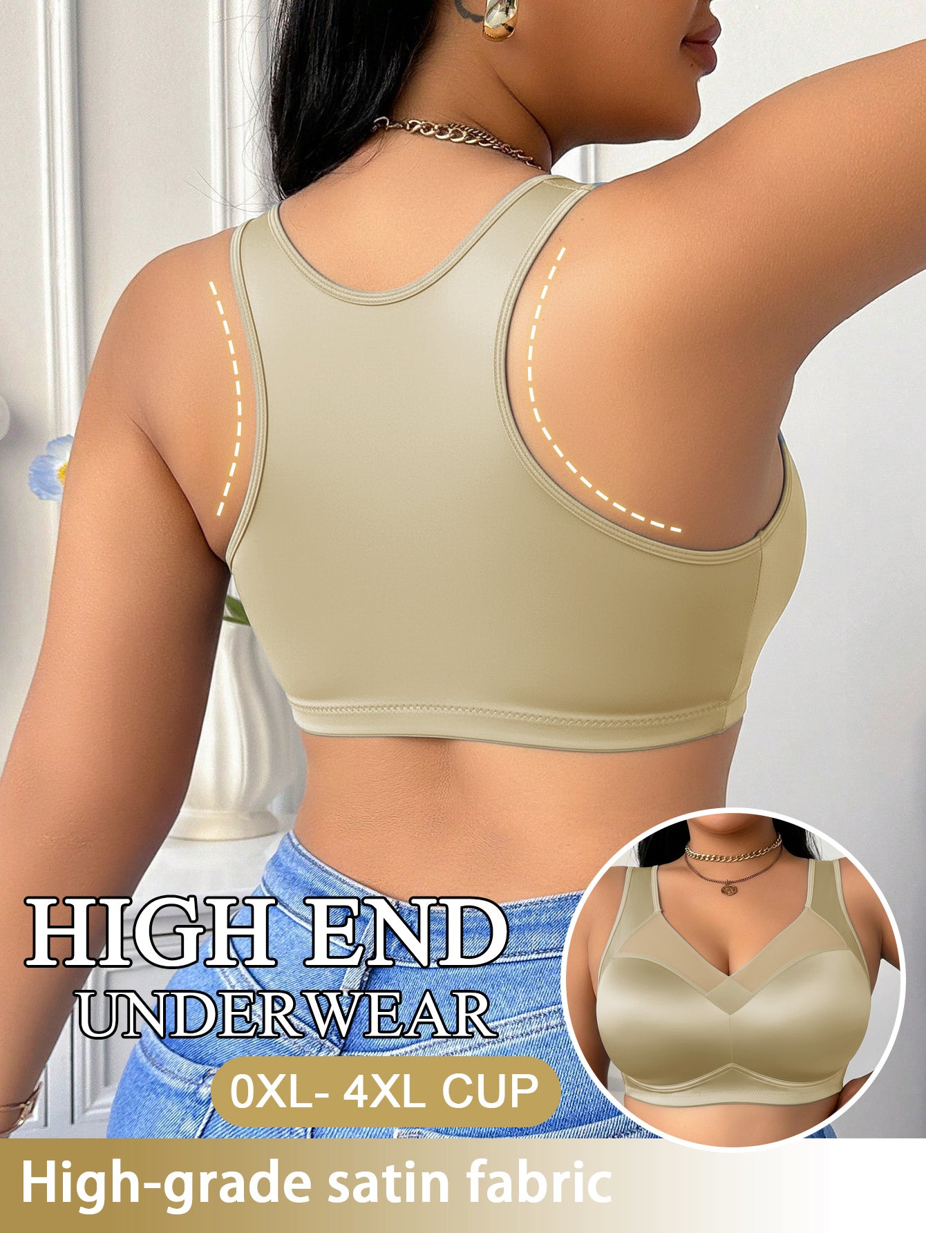Wire-Free Plus Size Bra for Women - Mesh Design, Glossy Satin Seamless Underwear, Comfortable Breathable Soft Support, Non-adjustable Straps with Non-removable Padding, Nylon Spandex Blend Smooth Plus Size Bra, Perfect for Everyday Casual Wear