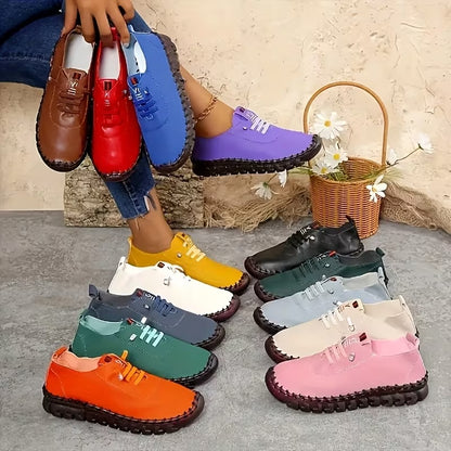 Women's Lightweight Comfortable Low-Top Casual Sneakers - Round Toe Synthetic Fabric, Durable Lace-Up Shoes with All-Season PVC Sole, Versatile Fashion for Casual & Light Workout Use, Slip On Sneakers for Women, Women Shoes