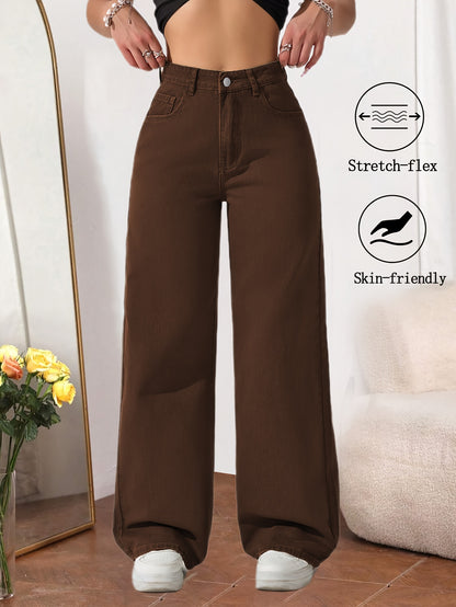 Women High Waisted Straight Leg Pants Stretch Fabric Casual Loose Fit Solid Color Full Length Trousers Soft Comfortable Elastic Waist Street Style Casual Attire Versatile Modern Fashion Pants for Women Office Travel Daily Outfit