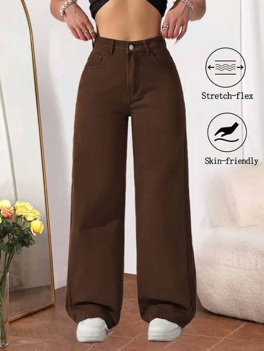 Women High Waisted Straight Leg Pants Stretch Fabric Casual Loose Fit Solid Color Full Length Trousers Soft Comfortable Elastic Waist Street Style Casual Attire Versatile Modern Fashion Pants for Women Office Travel Daily Outfit