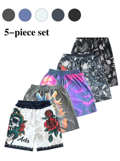5 Men'S Quick Dry Mesh Shorts, Casual Micro Stretch Elastic Waistband Drawstring Shorts