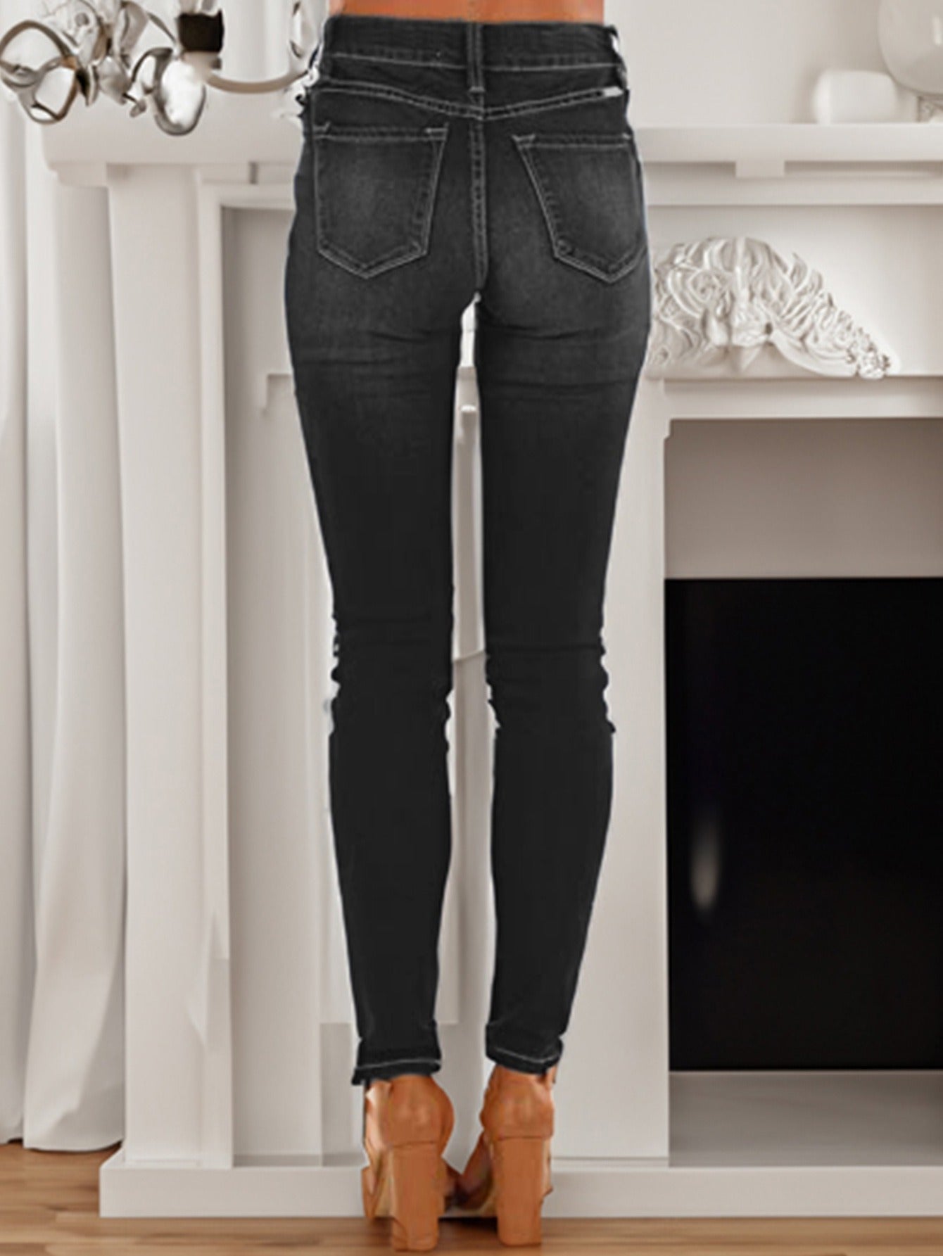 Women's Mid-Rise Butt-Lifting Skinny Jeans - 2025 Summer Color Block Stitching, European & American High Street Fashion, Stretch Denim with Pockets, All-Season Figure-Flattering Jeans for Everyday & Night Out, Comfortable Fashion | Medium Elasticity