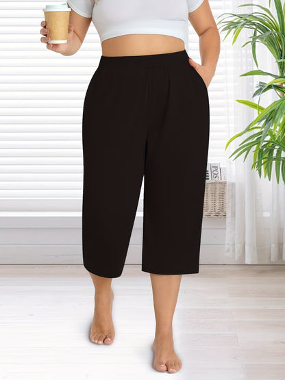 3 Pack Women's Plus Size Capri Pants - Summer Yoga Pants with Pockets | Ultra Soft Wide Leg Lounge Pants for Casual Outfits & Street Style | Breathable Stretchy Athleisure Sweatpants