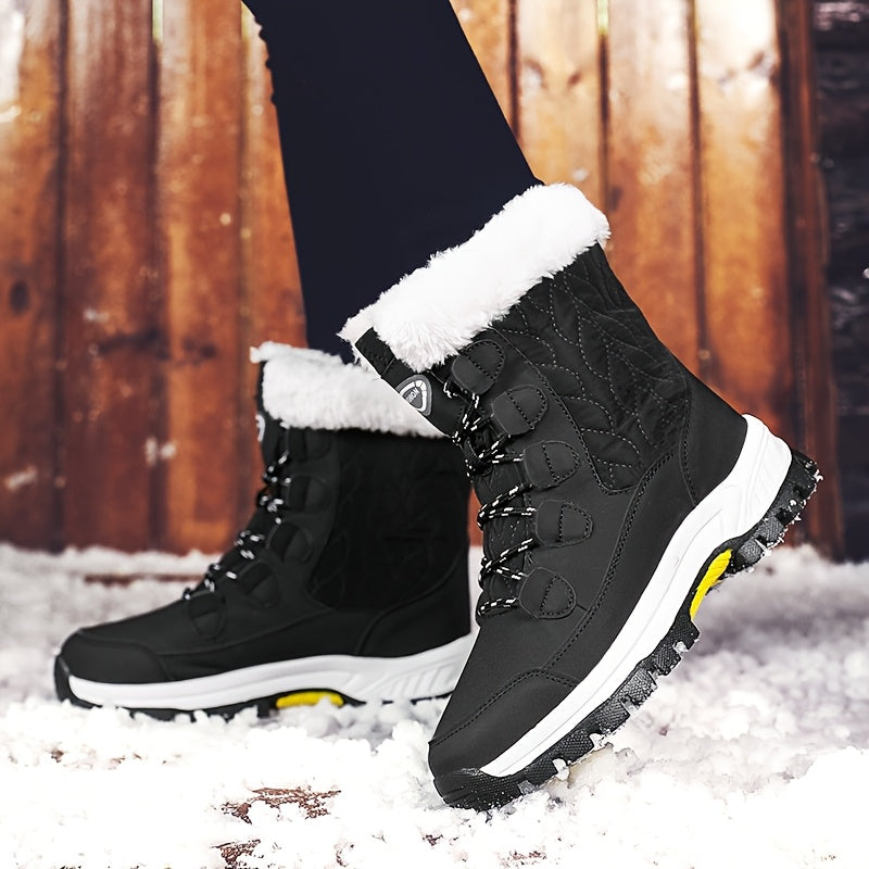Ladies' High Top Outdoor Snow Boots, Non Slip And Warm Boots With Thick Fleece, Suitable For Outdoor Travel, Rubber Sole, Synthetic Leather Material