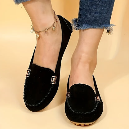 Women'S Casual Comfort Soft Sole Slip-On Penny Loafers, Solid Color All-Season Lightweight Fabric Loafers, Plain Toe Design with TPR Outsole - Fashionable Easy-On Flat Loafers, Women Shoes