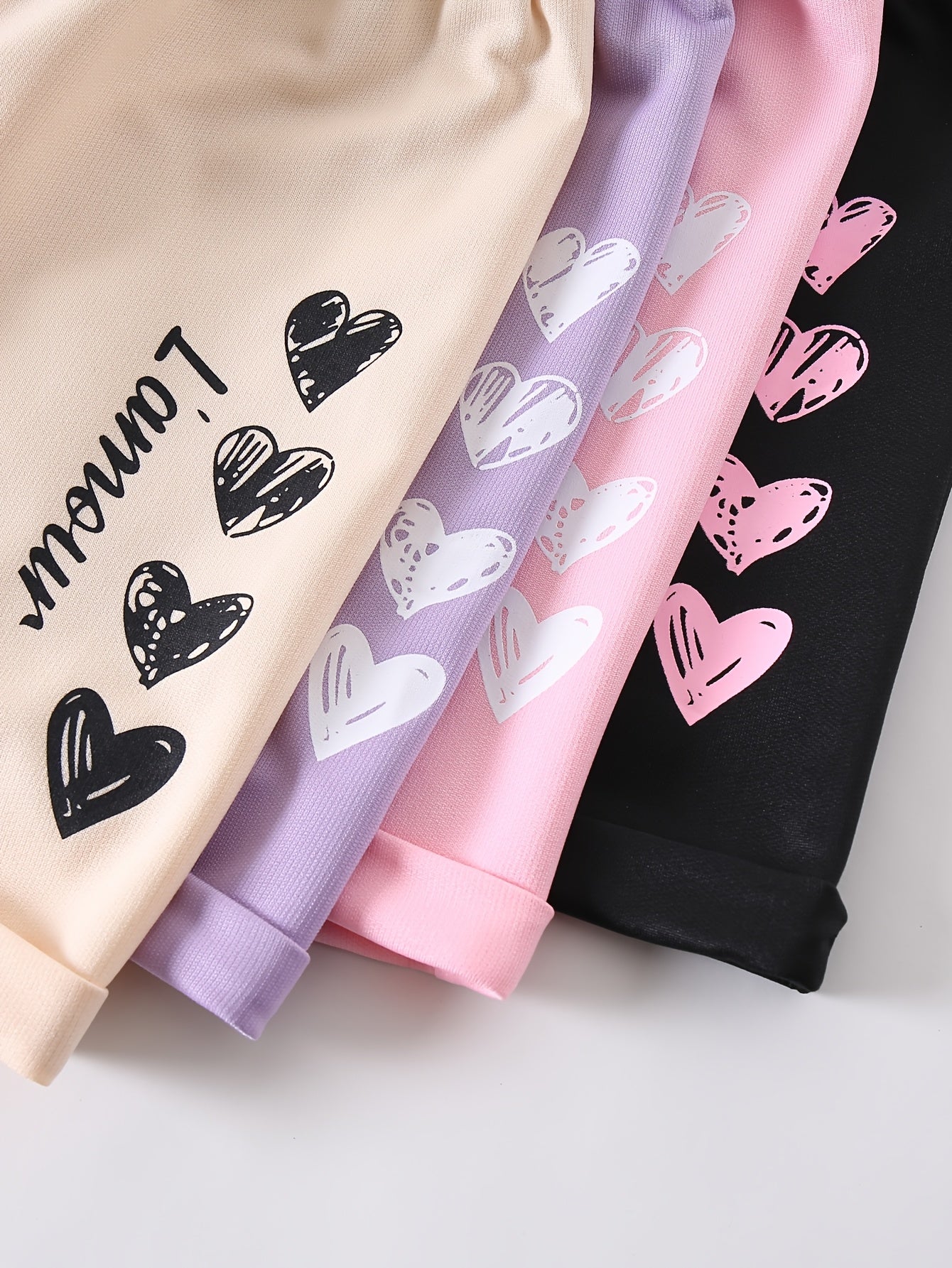4pcs Girls' Summer Shorts with Heart Print & Bow Front - Non- Bow Tie Waistband, Machine Washable Casual Shorts Suitable for, Playdates, Casual Attire - Spring/Summer Outfits for to, Perfect for Outdoor