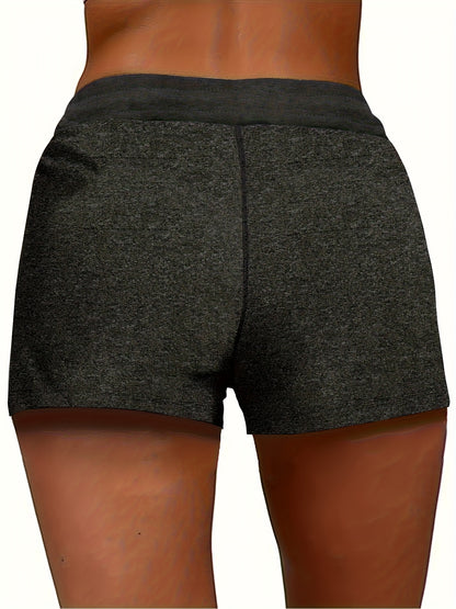 2pcs Solid-color Casual Pocket Women'S Shorts With Adjustable Drawstrings - Spring, Summer And Autumn Lightweight And Breathable Fabric, Machine Washable, Suitable For Home And Daily Wear, Seasonal Fashion, Soft Texture