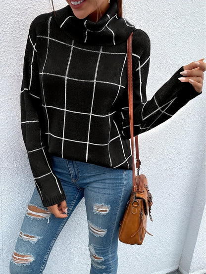 Women's grid jacquard high pile collar shoulder long sleeve loose comfortable fashion generous half long slit autumn and winter shirt