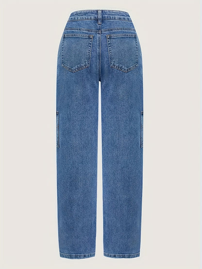 HME New Autumn/Winter Women's Stretch Flare Jeans, Heavy-Duty Washed Vintage Blue, Casual Versatile Pencil Pouch Style, Vintage Women's Denim Pants (No Top Accessories)
