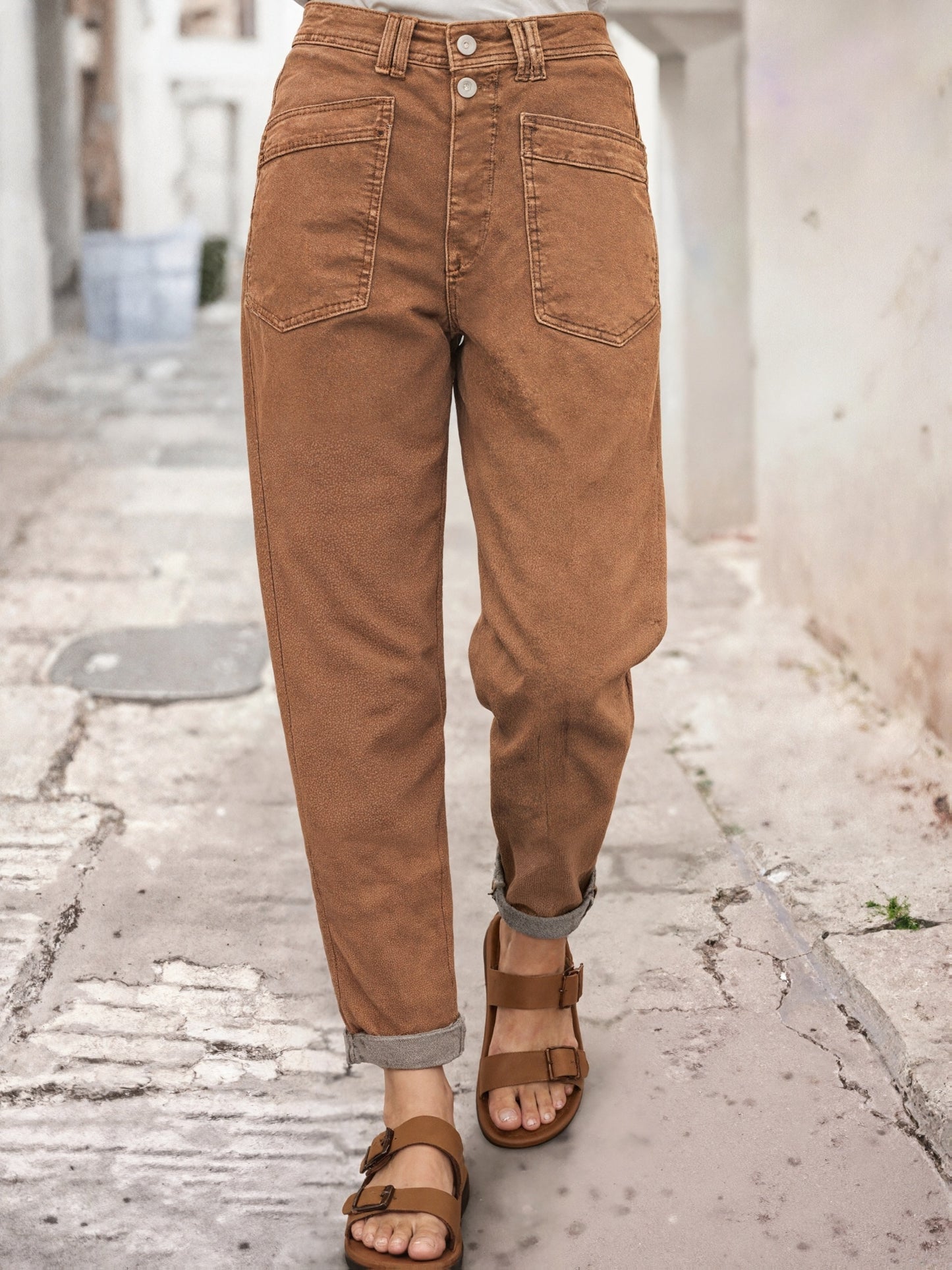 Women'S Stretch Mid-Rise Straight Jeans - Olive Green Button-Fly Belt Loops Slash Pockets Four Seasons Jeans for Casual & Semi-Formal Occasions Women'S Baggy Pants Women'S Jeans Street Fashion Women'S Pants Machine Washable