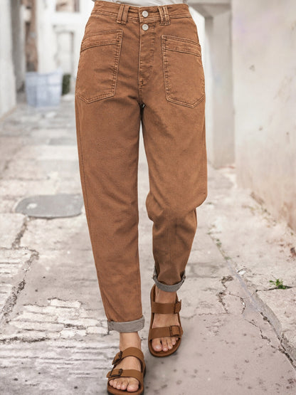 Women'S Stretch Mid-Rise Straight Jeans - Olive Green Button-Fly Belt Loops Slash Pockets Four Seasons Jeans for Casual & Semi-Formal Occasions Women'S Baggy Pants Women'S Jeans Street Fashion Women'S Pants Machine Washable