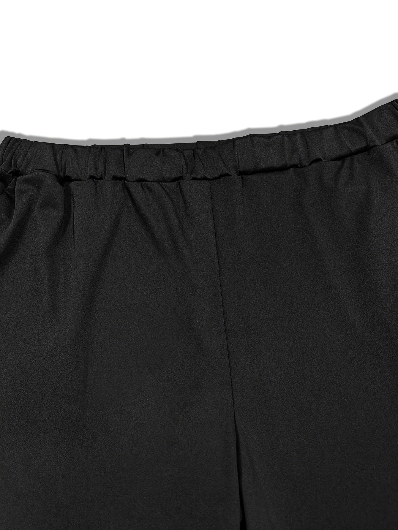 Plus Size - Plus Size - Autumn And Winter Elegant Straight Leg Long Trousers, Black, Elastic Waist Design, Comfortable Fabric, Plus Size Women'S First Choice for Pants
