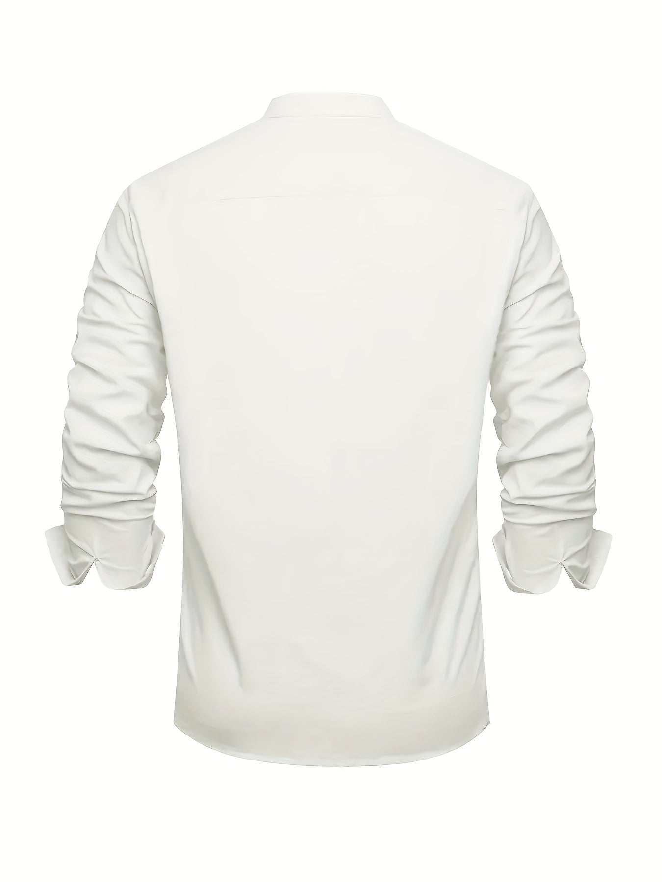 Plus Size Men'S Solid Shirt, Casual Breathable Half Button Cotton Blend Stand Collar Long Sleeve Shirt For Outdoor Activities, Men'S Clothing