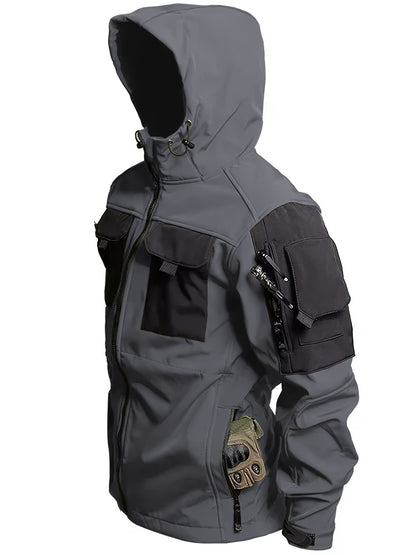 Men's Tactical Jacket Outdoor Zippered Shell Jacket, Windproof, Scratch Resistant, Warm Hooded Jacket, Suitable for Outdoor Activities, Ripstop Technology, Multiple Utility Pockets - Non-Stretch Outdoor Gear for Camping, Survival, Tactical Training.