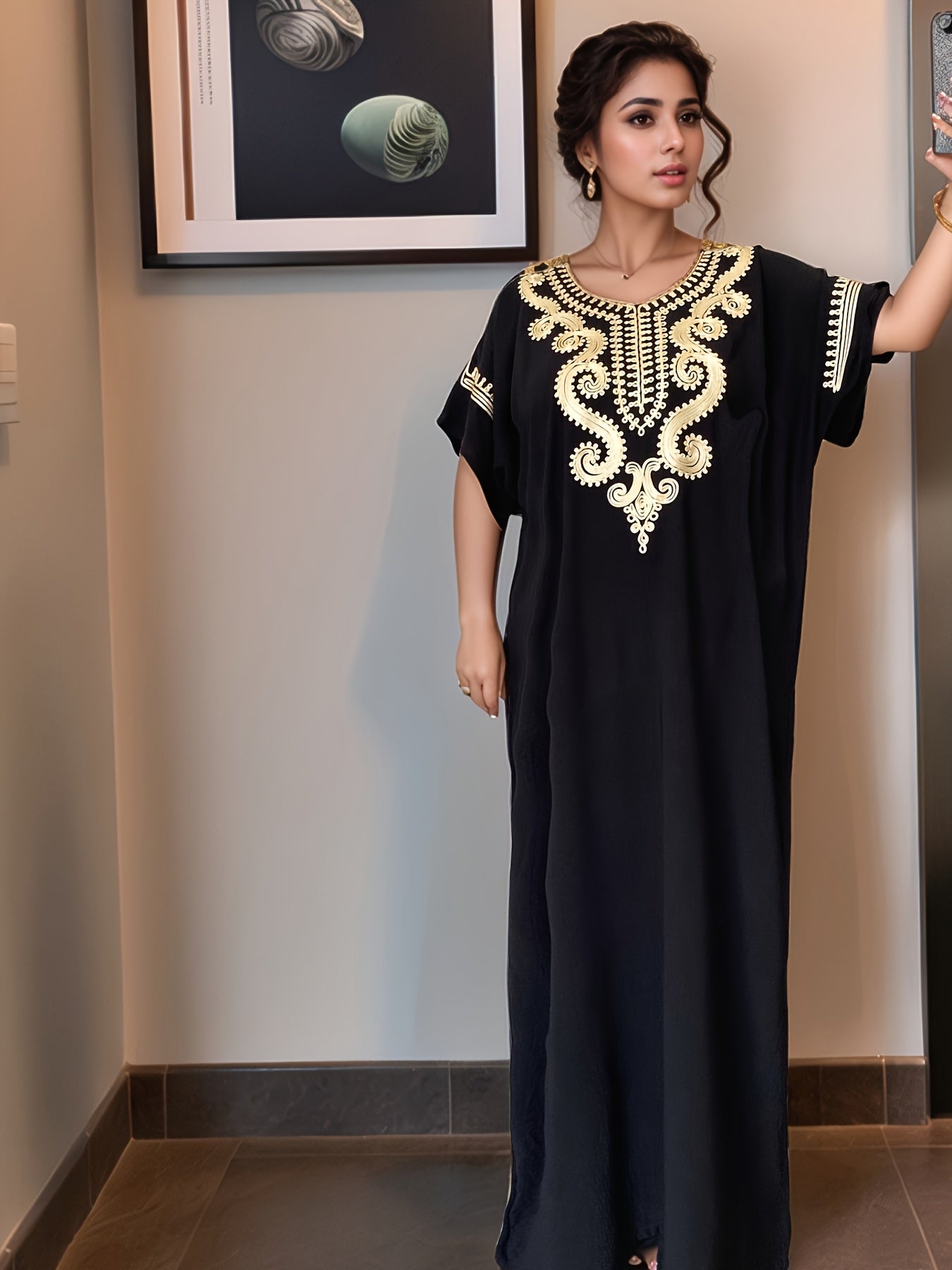 Middle Eastern Kaftan Dress for Women - Classic Robe Featuring Short Sleeves And a Round Neck, This Short Dress Is Ideal for Year-Round Use, Machine Washable Cultural Garment for Muslim Women, Perfect for Hajj, Eid, Weddings, And Everyday Modesty