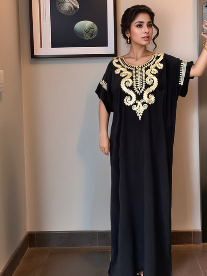 Middle Eastern Kaftan Dress for Women - Classic Robe Featuring Short Sleeves And a Round Neck, This Short Dress Is Ideal for Year-Round Use, Machine Washable Cultural Garment for Muslim Women, Perfect for Hajj, Eid, Weddings, And Everyday Modesty