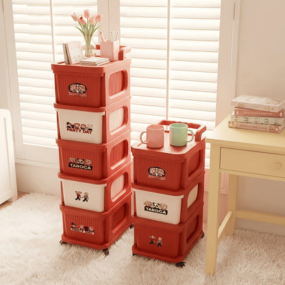 Large-Capacity Plastic Storage Cabinet with 2/3/4/5 Layers 鈥?Red & White Multi-Layer Drawer Organizer with Wheels, Easy to Assemble, Portable Stackable Storage Unit for Bedroom, Bathroom & Living Room, Foldable Home Organizer, Space-Saving Plastic