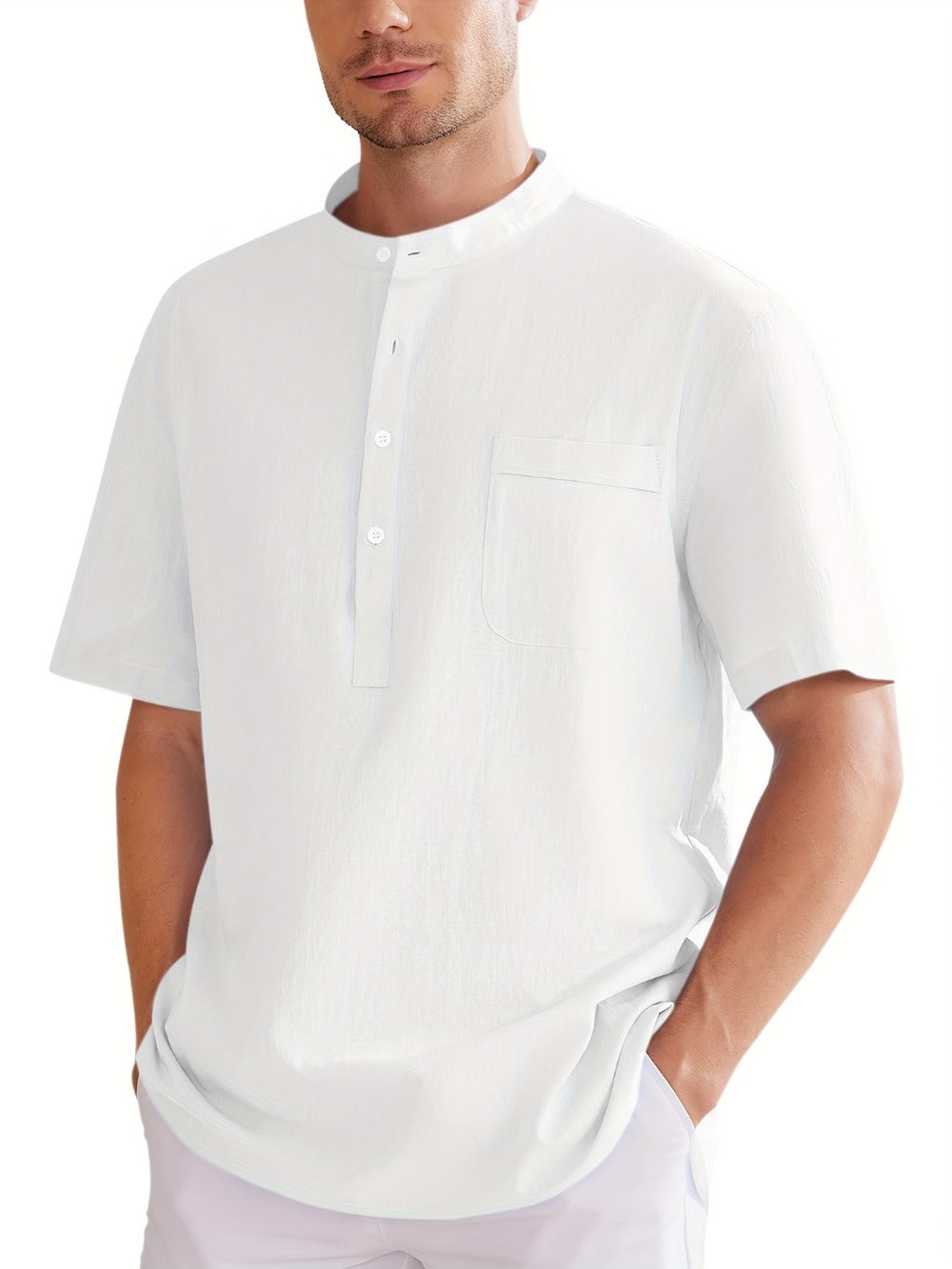 Men's Plus Size Henley Shirt – Sky Blue Short Sleeve