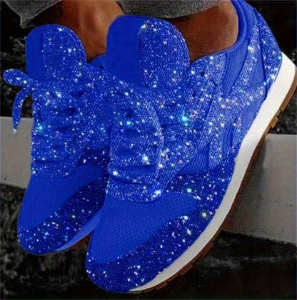 Women'S Slip-On Sneakers Glitter Pink with Sequin Decoration Casual Round Toe Lace-Up Shoes Thick Cushioning Sole PU Material Upper Four Seasons Comfortable Casual Wear Women'S Sneakers, Women Shoes