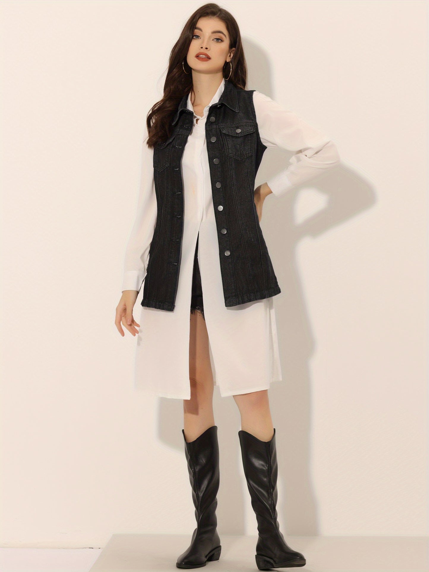 Women'S Denim Vest Sleeveless Button Waistcoat Casual Long Jean Vests