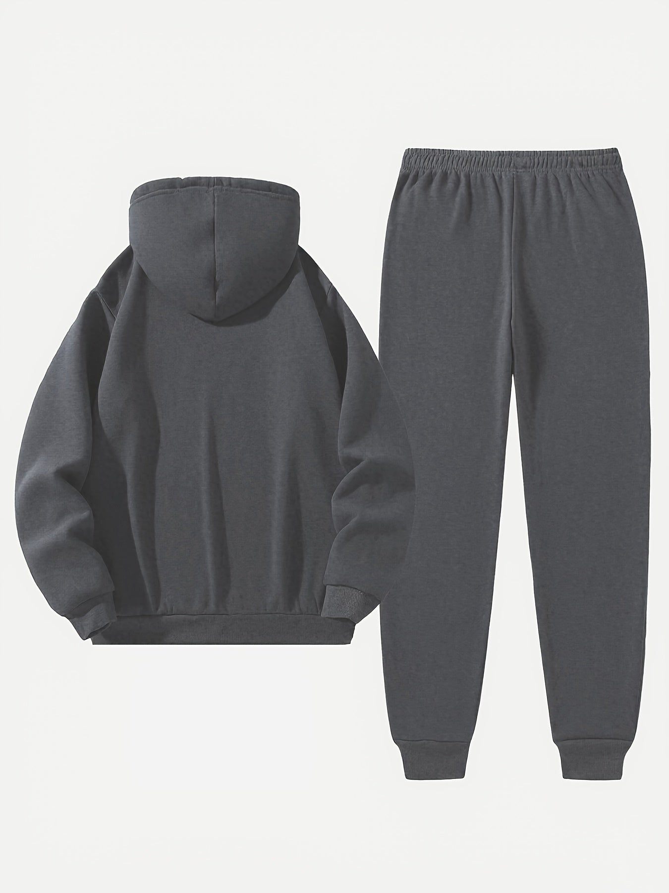 Independence Day Celebration Men's Sportswear 2pcs Hoodie with Pants, Grey with Black Logo, Non-elastic Fabric, Regular Fit, with Pockets, Suitable for Autumn And Winter, Hoodie | Pocket Pants, Sweater Hoodie, Street Style, Party Style