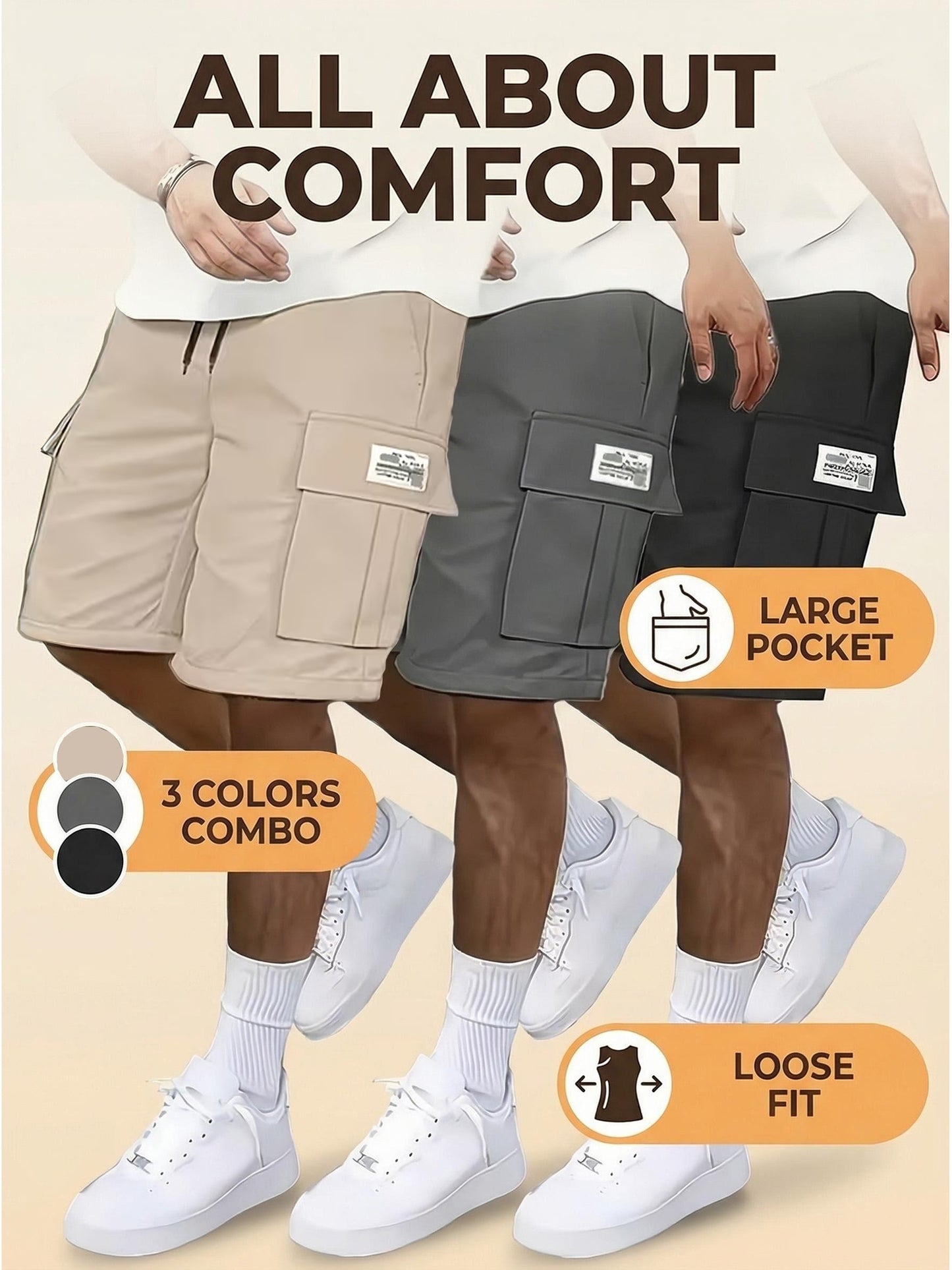 Men's Black+green+gray Polyester Cargo Shorts - product view 13