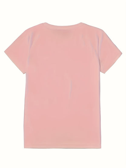 Women's Initial/Letter/Number Print Short Sleeve Blouse -  Round Neck Top with A-Z Letters (for example: name, date, message) - Spring Summer Fall Casual Wear, Machine Washable, izable Fashion Apparel for Parties &
