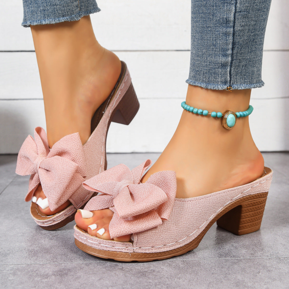 [Summer Heel Sandals] New Summer High Heel Sandals| Soft Bow-Backed Flat Sandals| Round-Toe Open-Toed Fashion Slippers for Women