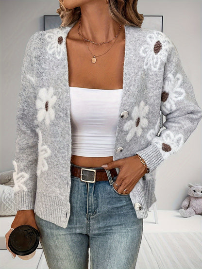 Women's Printed Button Cardigan V-neck Drooping Shoulder Coat