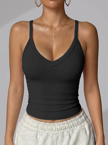 Women's Ribbed I-back Vest with Built-in Bra Pads, No Need to Wear a Bra, Gathers and Supports to Prevent Sagging, Can Be Worn as an Outer Layer or Undergarment, Suitable for Sports, Fitness, Daily Wear, and as a Base Top