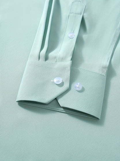 Men'S Henley Collar Long Sleeve Shirt | Casual, All-season, Solid Color, Regular Fit, Button Details, Woven Fabric