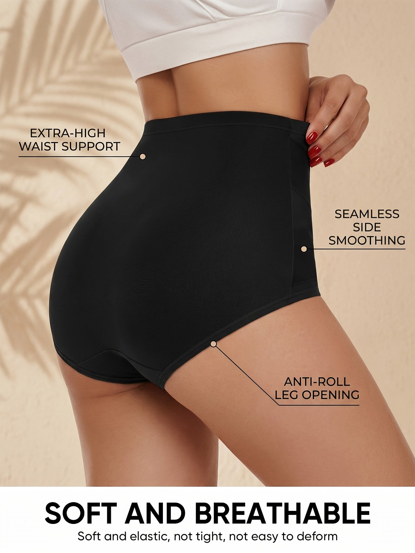 4Pack High Waist Tummy Control Briefs, Elegant Comfy Breathable Stretchy Women's Panties, Women's Lingerie & Underwear