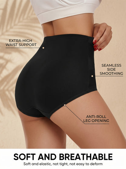 4Pack High Waist Tummy Control Briefs, Elegant Comfy Breathable Stretchy Women's Panties, Women's Lingerie & Underwear