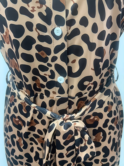 Leopard Print Fashion Trend New Waist Cinching Jumpsuit Commuting Summer Jumpsuit