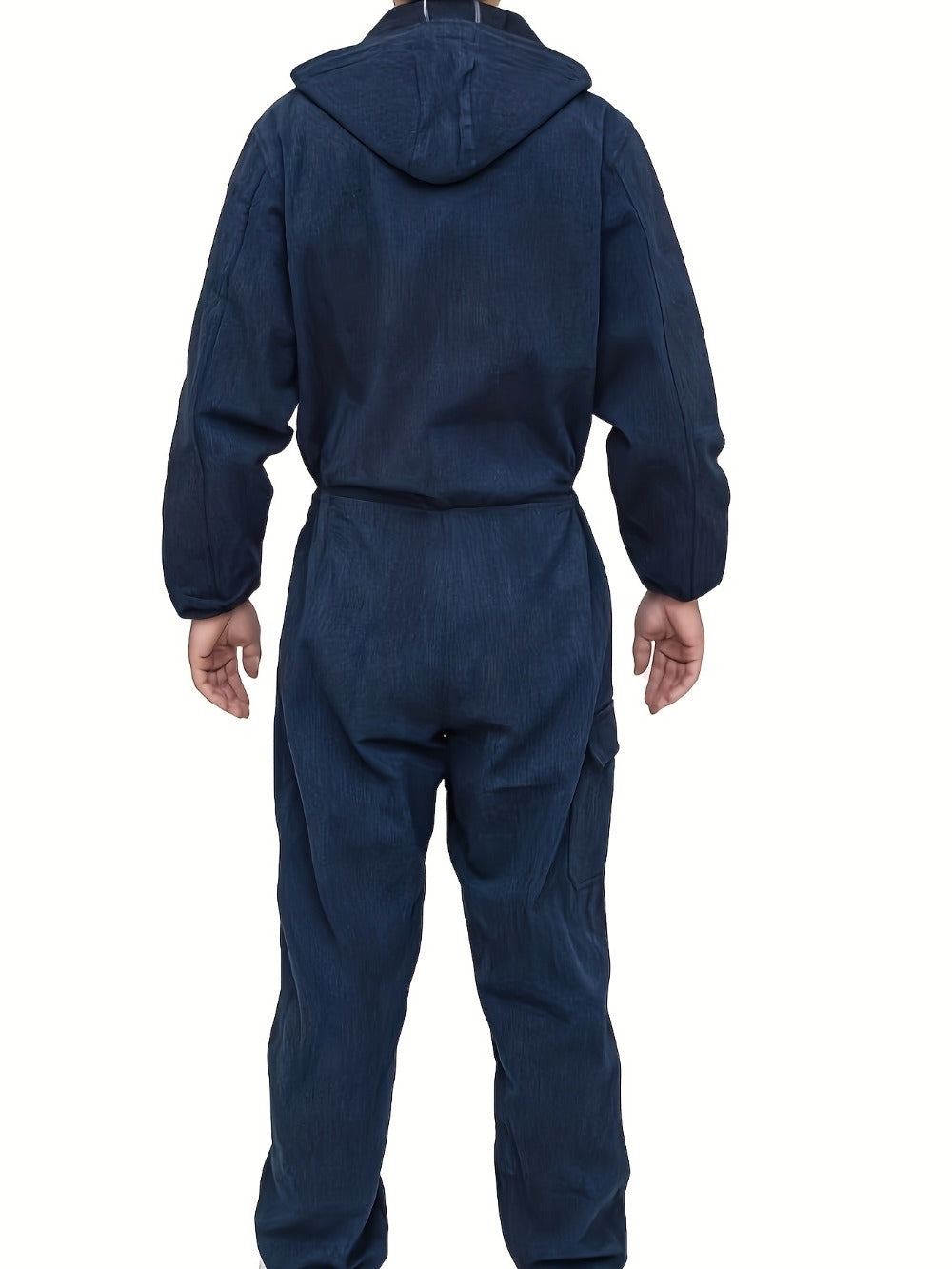 Unisex Hooded Denim-Look Coveralls - Loose Fit Zipper Front