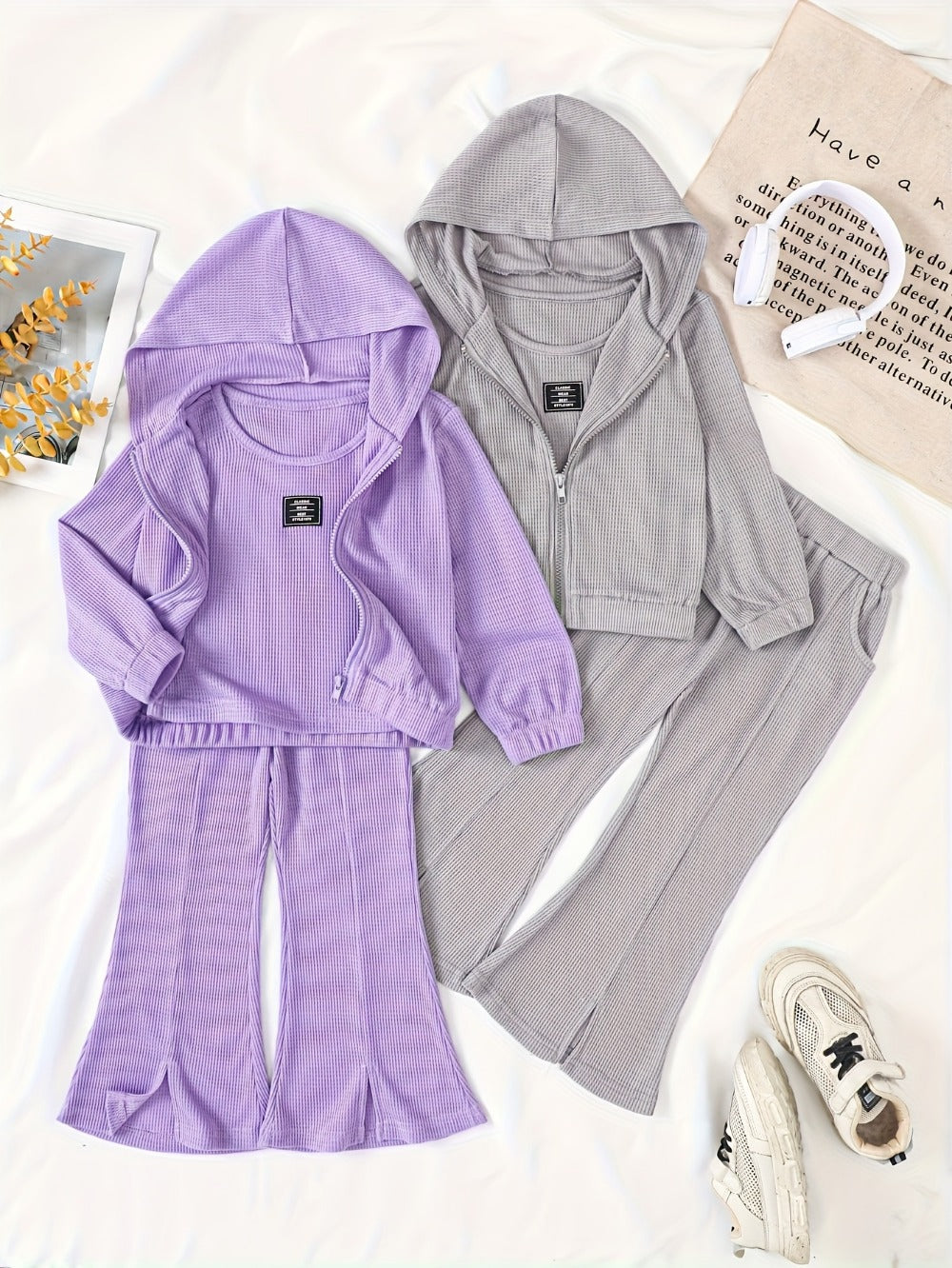 Girls' Autumn Winter Outfit Sets - 4-Set Random Print Hoodie Styles