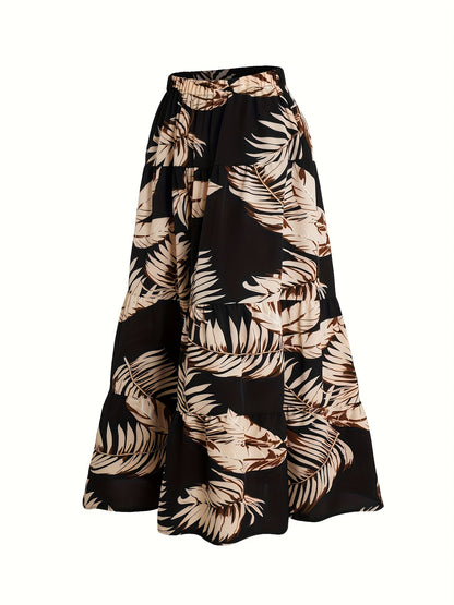 Women'S Summer Floral Print Wide-Leg Pants with Elastic Waist - High-Waisted, Flowy Design, White & Black Leaf Pattern, Perfect for Vacation or Casual Outings, Vacation Outfit | Floral Print Pants | Texture