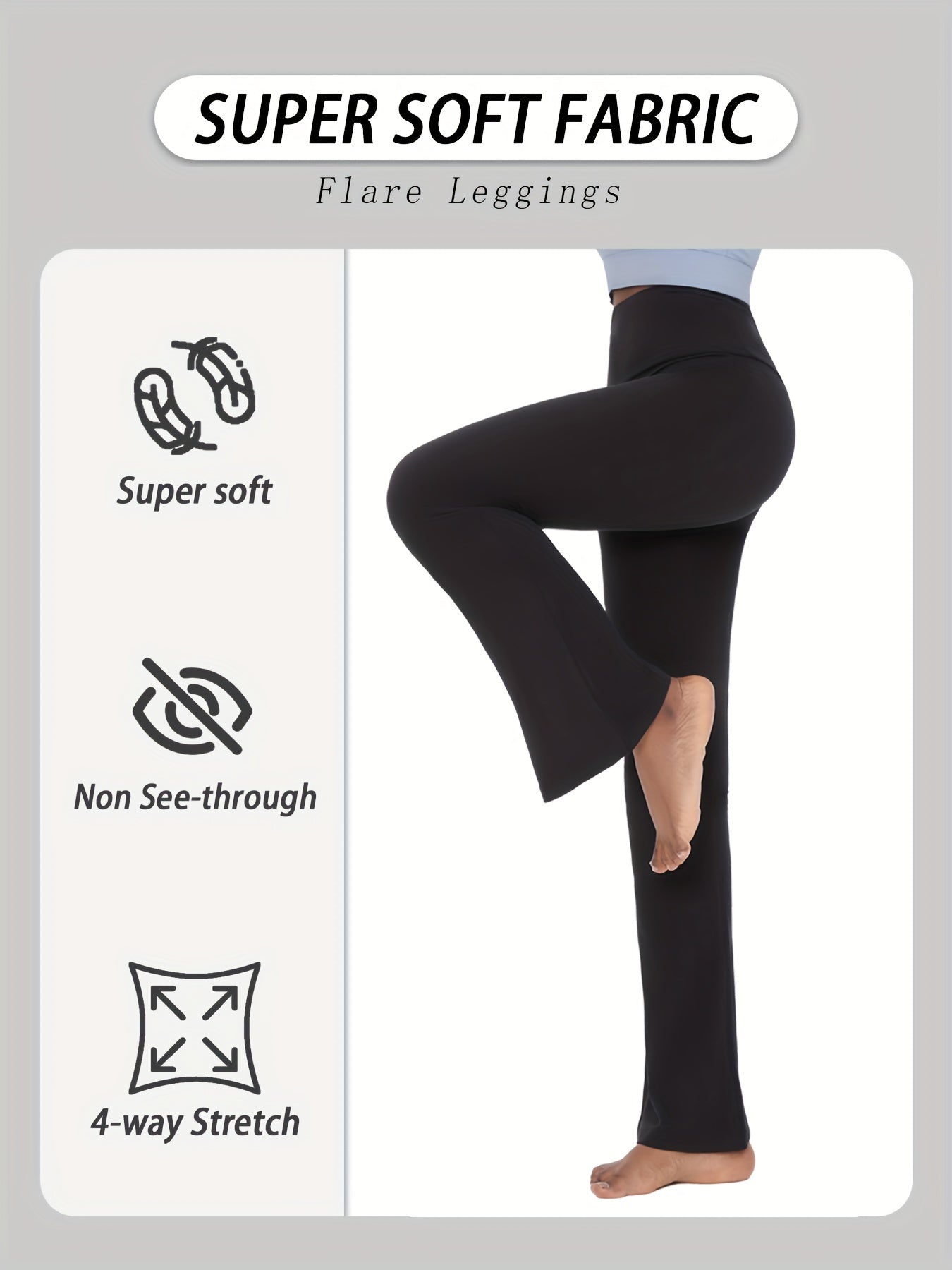 5-Pack Women's High Waisted Flare Bell Bottom Yoga Pants - Tummy Full-Length Leggings (Suitable for Yoga, Gym, Dance) | Soft Bootleg Wide- Pants with Tummy, 2 Colors, Year-Round Wear