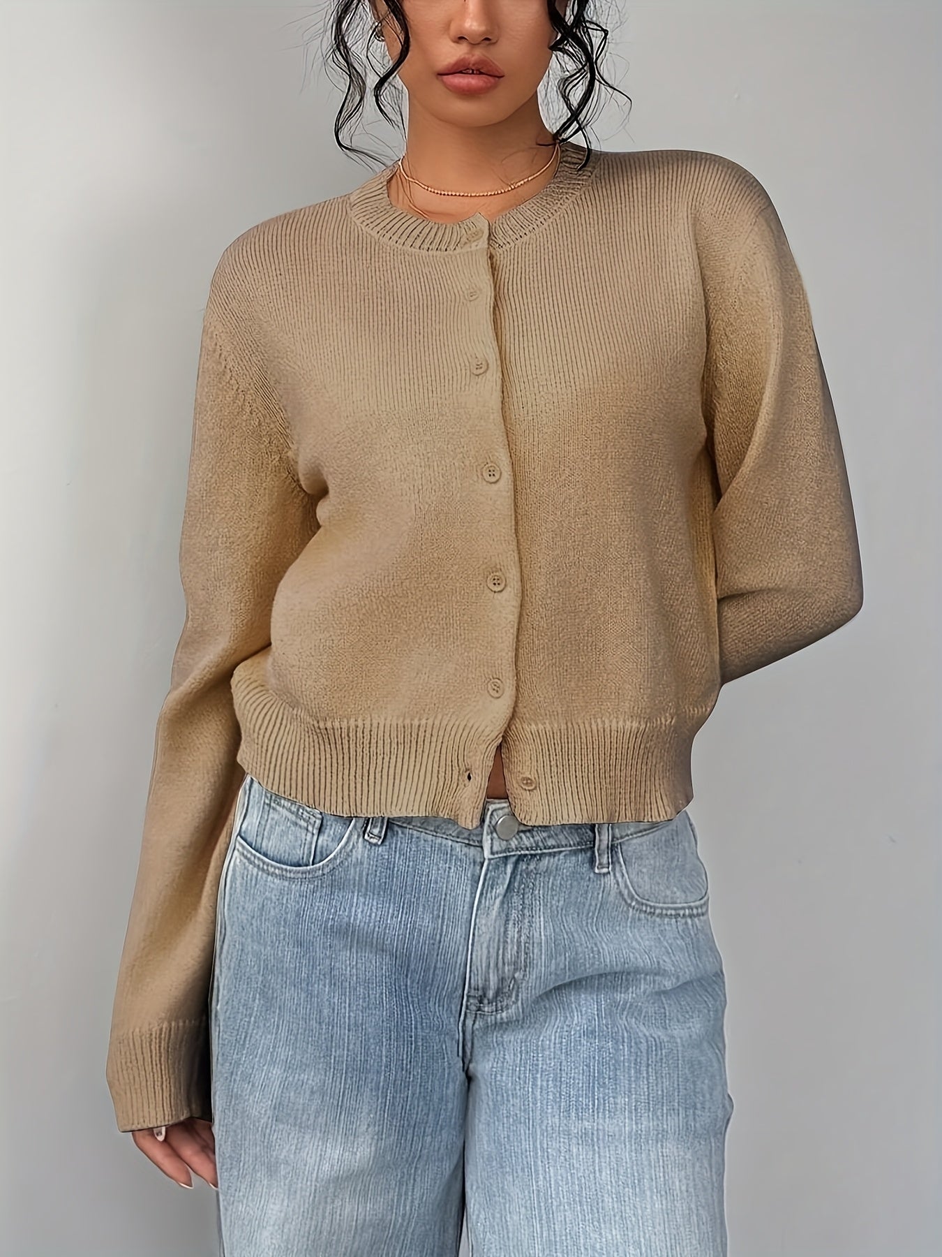 Womens Local Warehouse New Arrivals, Spring Autumn Round Neck Button Cardigan, Elegant Noble Ladies Cropped Long Sleeve Tops, Soft Slim Fit Casual Daily Outerwear, Ropa De Mujer Fashion Female Clothes Discount Promotion