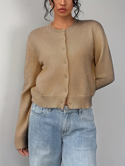 Womens Local Warehouse New Arrivals, Spring Autumn Round Neck Button Cardigan, Elegant Noble Ladies Cropped Long Sleeve Tops, Soft Slim Fit Casual Daily Outerwear, Ropa De Mujer Fashion Female Clothes Discount Promotion