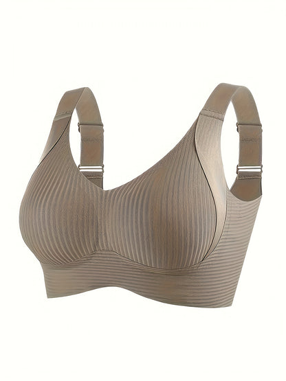 3-Pack Women'S Seamless Full-Cup Bras-Wide Band Design with Soft Wire-Free Support, White/Coffee/Gray-Blue, Everyday Elegance & Versatile Underwear | Non-Removable Padded Full-Cup Push-Up Bras | Smooth Texture & Seamless Craftsmanship | Full-Cup Bra