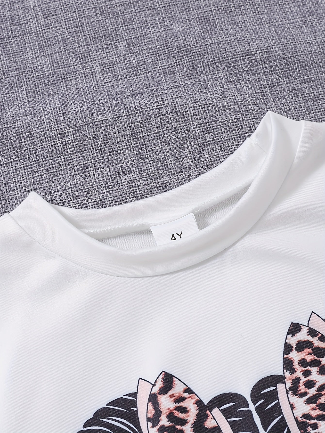 2pcs Girls' Spring/Summer Casual Set | White Short-Sleeve Top with Prints and Black Shorts, Knitted Fabric with Slight Stretch, Regular Fit, for Outdoor