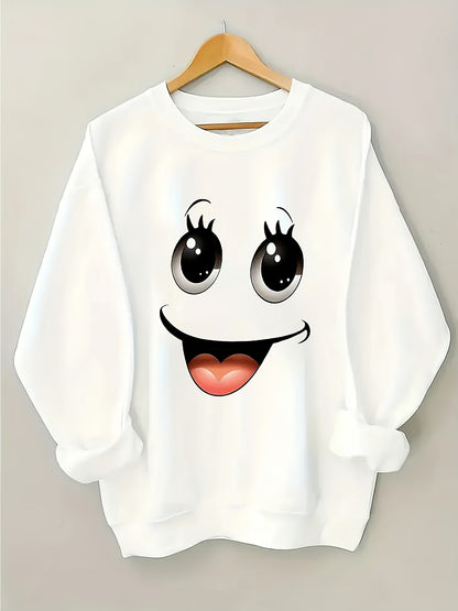 Letter Print Crew Neck Long Sleeve Sweatshirt, Casual Loose Stylish Fall Pullover, Women's Clothing