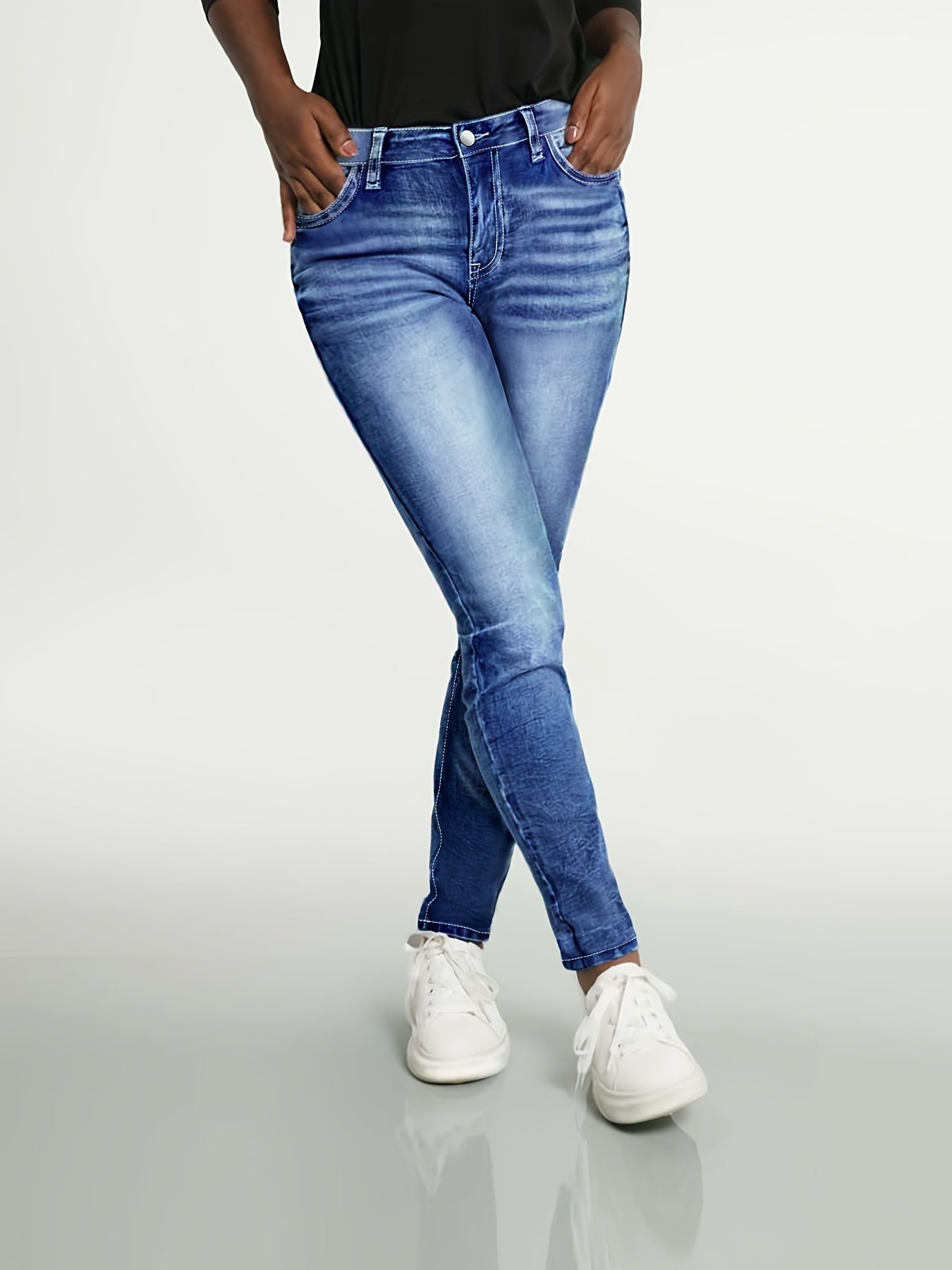 Women's Bright Steel Blue Denim High-Waist Slim-Fit Jeans - product view 16