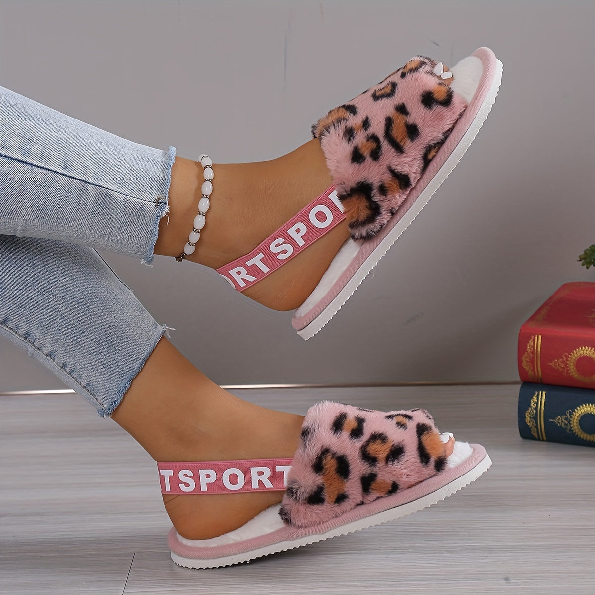 Comfortable Women'S Plush Slippers with a Cozy Leopard Pattern - Warm And Breathable Indoor Footwear Featuring an EVA Sole And Pink Accents - Ideal for Home Or Dorm Use, Providing All-Season Comfort., Women Shoes